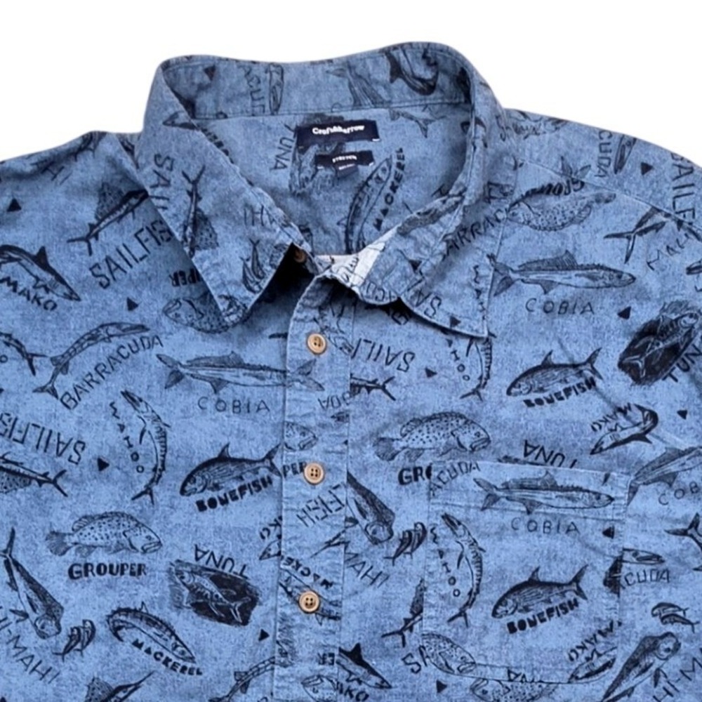 Croft & Barrow Mens XXL Blue Fish Print Short Sleeve Button Down Stretch Shirt